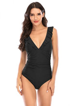 Load image into Gallery viewer, Deep Plunging V-Neck Ruffle Trim One Piece Swimsuit