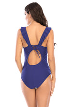 Load image into Gallery viewer, Deep Plunging V-Neck Ruffle Trim One Piece Swimsuit