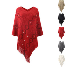 Load image into Gallery viewer, Women Knitted V-neck Stripe Cape with Tassel