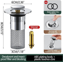 Load image into Gallery viewer, 2Pcs Bathroom Sink Stopper Hair Catcher Pop Up Sink Drain Filter with Removable Stainless Steel Filter