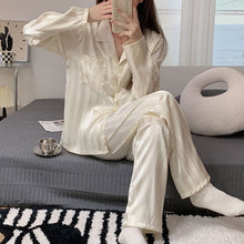 Load image into Gallery viewer, Women Solid Color Stripe Pajamas Set