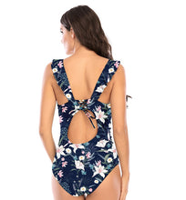 Load image into Gallery viewer, Deep Plunging V-Neck Ruffle Trim One Piece Swimsuit