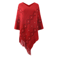 Load image into Gallery viewer, Women Knitted V-neck Stripe Cape with Tassel