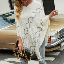 Load image into Gallery viewer, Women Knitted V-neck Stripe Cape with Tassel