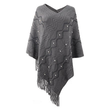 Load image into Gallery viewer, Women Knitted V-neck Stripe Cape with Tassel