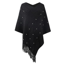 Load image into Gallery viewer, Women Knitted V-neck Stripe Cape with Tassel