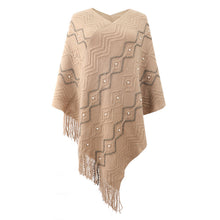 Load image into Gallery viewer, Women Knitted V-neck Stripe Cape with Tassel