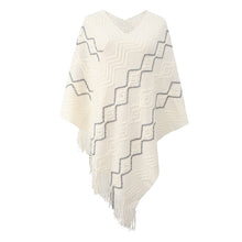 Load image into Gallery viewer, Women Knitted V-neck Stripe Cape with Tassel