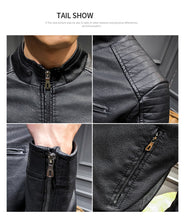 Load image into Gallery viewer, Mens Leather Jacket Slim Fit Stand Collar PU Motorcycle Jacket Lightweight