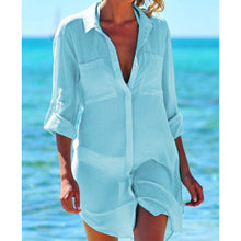 Load image into Gallery viewer, Women Beach Blouse Cover Ups Summer Button Swimsuit Pocket Shirts