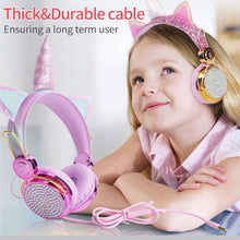 Load image into Gallery viewer, Unicorn Wired Headset with Microphone Adjustable Headband Kids Headphones