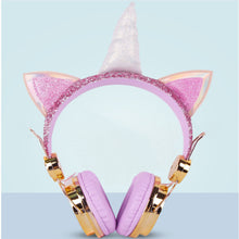 Load image into Gallery viewer, Unicorn Wired Headset with Microphone Adjustable Headband Kids Headphones