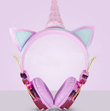 Load image into Gallery viewer, Unicorn Wired Headset with Microphone Adjustable Headband Kids Headphones