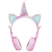 Load image into Gallery viewer, Unicorn Wired Headset with Microphone Adjustable Headband Kids Headphones
