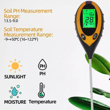 Load image into Gallery viewer, 3/4 in 1 Soil Ph Meter Soil Tester PH Moisture Meter Temperature Sunlight Intensity Measurement Analysis