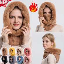 Load image into Gallery viewer, Winter Fur Cap Mask Set Hooded for Women Knitted Cashmere Neck Warm Hat
