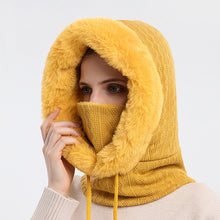Load image into Gallery viewer, Winter Fur Cap Mask Set Hooded for Women Knitted Cashmere Neck Warm Hat