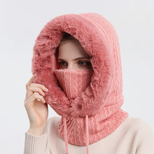 Load image into Gallery viewer, Winter Fur Cap Mask Set Hooded for Women Knitted Cashmere Neck Warm Hat