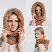 Load image into Gallery viewer, Winter Fur Cap Mask Set Hooded for Women Knitted Cashmere Neck Warm Hat