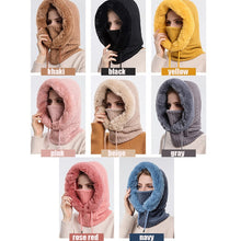 Load image into Gallery viewer, Winter Fur Cap Mask Set Hooded for Women Knitted Cashmere Neck Warm Hat
