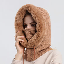 Load image into Gallery viewer, Winter Fur Cap Mask Set Hooded for Women Knitted Cashmere Neck Warm Hat