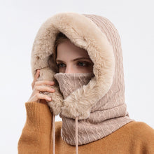 Load image into Gallery viewer, Winter Fur Cap Mask Set Hooded for Women Knitted Cashmere Neck Warm Hat