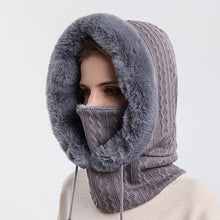 Load image into Gallery viewer, Winter Fur Cap Mask Set Hooded for Women Knitted Cashmere Neck Warm Hat