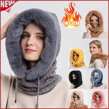 Load image into Gallery viewer, Winter Fur Cap Mask Set Hooded for Women Knitted Cashmere Neck Warm Hat