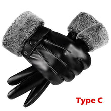 Load image into Gallery viewer, Men PU Leather Glove Winter Warm Touch Screen Gloves