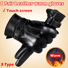 Load image into Gallery viewer, Men PU Leather Glove Winter Warm Touch Screen Gloves