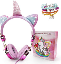 Load image into Gallery viewer, Unicorn Wired Headset with Microphone Adjustable Headband Kids Headphones