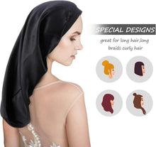 Load image into Gallery viewer, 3 Pcs Long Satin Bonnet Sleep Cap with Hair Tie Scrunchies Set