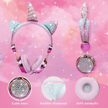 Load image into Gallery viewer, Unicorn Wired Headset with Microphone Adjustable Headband Kids Headphones