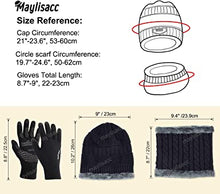 Load image into Gallery viewer, Winter Knit Beanie Hat Neck Warmer Scarf and Touch Screen Gloves Set 3 Pcs Fleece Lined Skull Cap for Men Women
