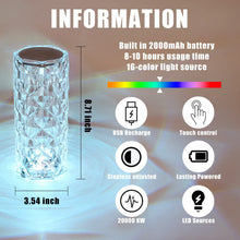 Load image into Gallery viewer, Crystal Lamp 16 Color Changing RGB Touch Lamp USB Romantic LED Rose Diamond Table Lamps