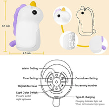 Load image into Gallery viewer, Cute Unicorn Night Light Alarm Clock