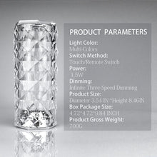 Load image into Gallery viewer, Crystal Lamp 16 Color Changing RGB Touch Lamp USB Romantic LED Rose Diamond Table Lamps