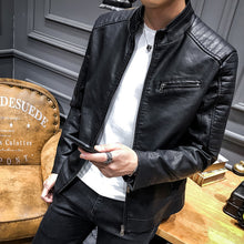 Load image into Gallery viewer, Mens Leather Jacket Slim Fit Stand Collar PU Motorcycle Jacket Lightweight