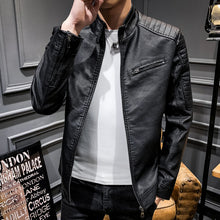 Load image into Gallery viewer, Mens Leather Jacket Slim Fit Stand Collar PU Motorcycle Jacket Lightweight