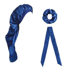 Load image into Gallery viewer, 3 Pcs Long Satin Bonnet Sleep Cap with Hair Tie Scrunchies Set