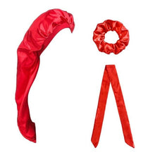 Load image into Gallery viewer, 3 Pcs Long Satin Bonnet Sleep Cap with Hair Tie Scrunchies Set