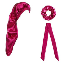 Load image into Gallery viewer, 3 Pcs Long Satin Bonnet Sleep Cap with Hair Tie Scrunchies Set