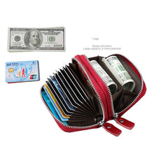 Load image into Gallery viewer, Genuine Leather Rfid Women's Zipper Card Wallet With Card Holders