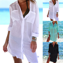 Load image into Gallery viewer, Women Beach Blouse Cover Ups Summer Button Swimsuit Pocket Shirts