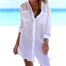 Load image into Gallery viewer, Women Beach Blouse Cover Ups Summer Button Swimsuit Pocket Shirts