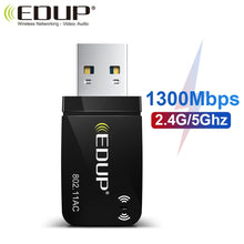 Load image into Gallery viewer, 1300Mbps Mini USB3.0 Wifi Adapter 5.8G/2.4GHz Wireless AC USB Adapter