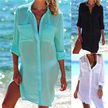 Load image into Gallery viewer, Women Beach Blouse Cover Ups Summer Button Swimsuit Pocket Shirts