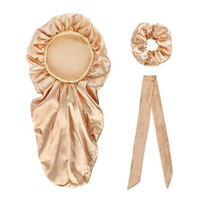 Load image into Gallery viewer, 3 Pcs Long Satin Bonnet Sleep Cap with Hair Tie Scrunchies Set