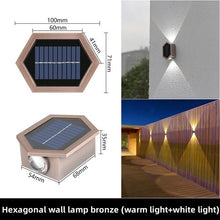 Load image into Gallery viewer, Waterproof Outdoor Hexagonal Solar Wall Light Up Down LED Lamp