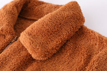 Load image into Gallery viewer, Women Short Warm Plush Camel Colored Zipped Jacket